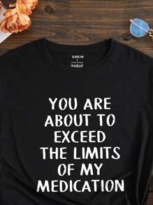 SHEIN EZwear 標語圖案T恤 - 黑色 - 查看 4