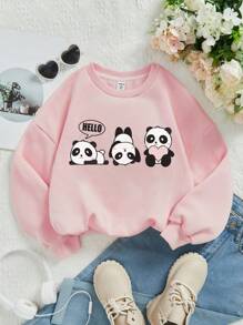 Bé gái tuổi teen Hình ảnh Panda & Chữ cái Lót nhiệt Áo nỉ - Màu Hồng baby - Xem 1