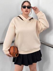 Flirla Áo nỉ tay rớt vai cỡ lớn in khẩu hiệu - Màu be - Xem 2