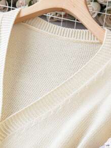 SHEIN LUNE Áo len cardigan móc cỡ lớn - Màu be - Xem 4
