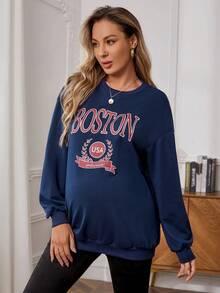 SHEIN Maternity Letter Graphic Drop Shoulder Sweatshirt - Blue - View 3