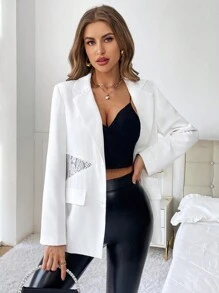 SHEIN Essnce Contrast Lace Single Breasted Blazer - White - View 1
