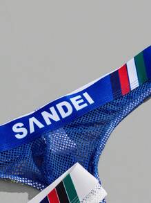 Men 3pcs Letter Graphic Mesh Thongs Sexy Underwear - Multicolor - View 4