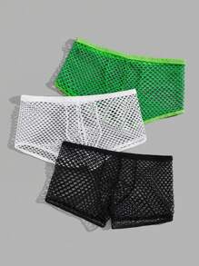 男士3入組鏤空平角內褲 - 彩色 - 查看 2
