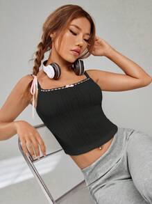 SHEIN EZwear Contrast Binding Cami Top - Black - View 4