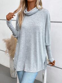 SHEIN LUNE Women's High Neck Batwing Sleeve Simple Basic, Fashionable And Casual T-Shirt - Grey - View 4