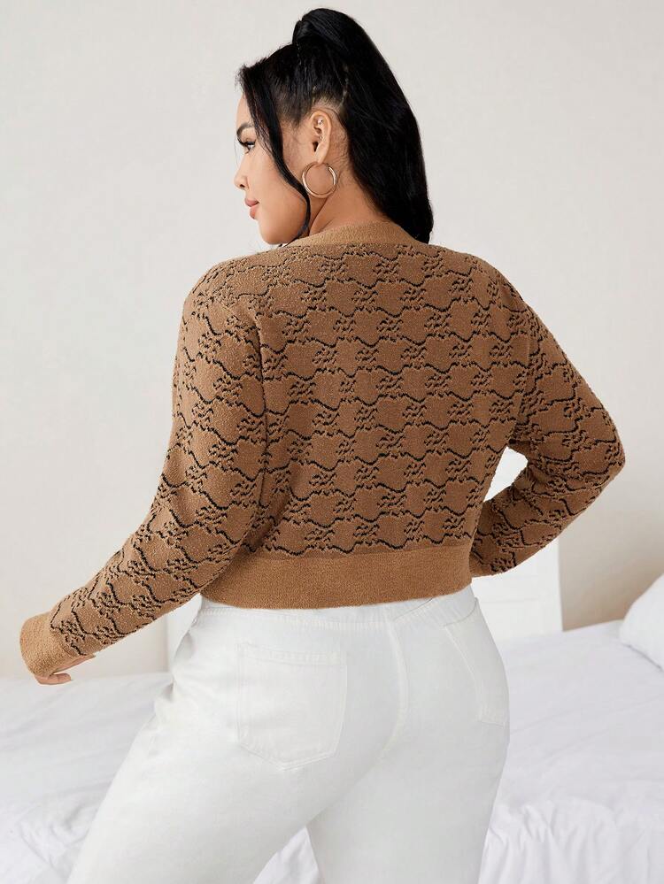 Plus Graphic Pattern Button Through Cardigan Fall Cloth For Women