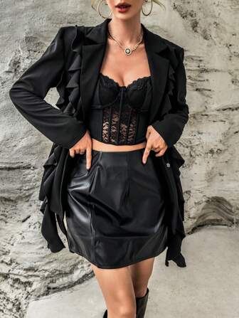 SHEIN Privé Solid Ruffle Trim Blazer