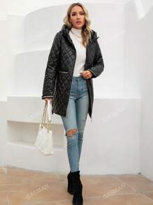 Zip Up Hooded Quilted Coat