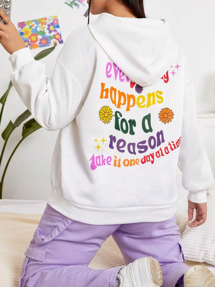 SHEIN EZwear Plus Size Slogan Graphic Drop Shoulder Sweatshirt - White - View 1