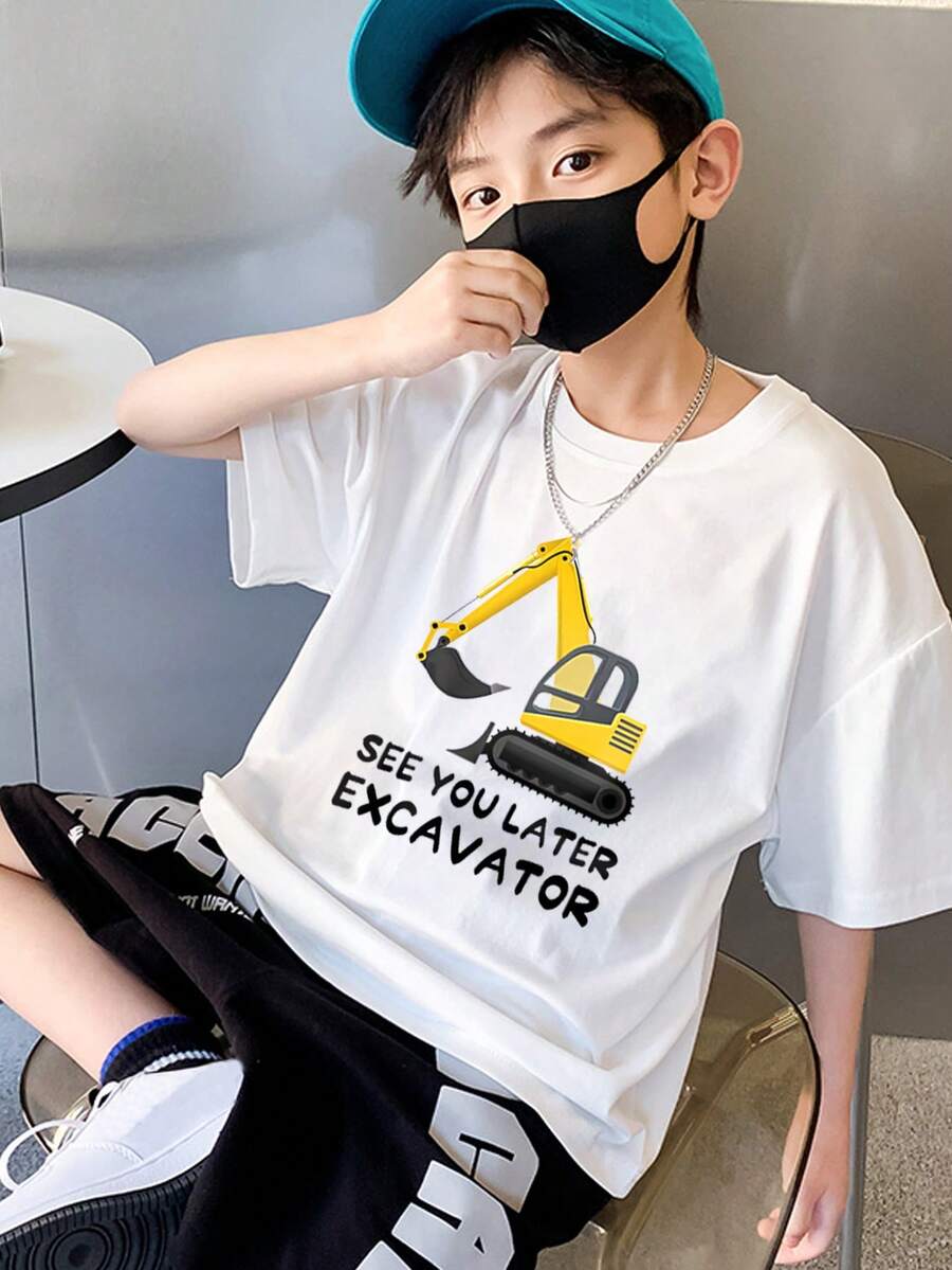 Tween Boy Letter Graphic Drop Shoulder Tee - White - View 1