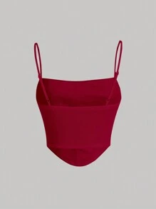 SHEIN MOD 實色褶皺彈性紅色cami上衣 - 酒紅色 - 查看 2