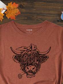 INAWLY Figure Graphic Tee Graphic Tees Women Tops - Burnt Orange - View 3