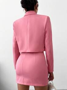 SHEIN Cottnline Lapel Neck Single Button Blazer & Bodycon Skirt - Pink - View 2