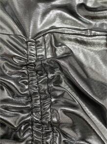 SHEIN ICON Hơn Mặt trước dây rút Halter Neck Kim loại Váy bodycon - Bạc - Xem 3