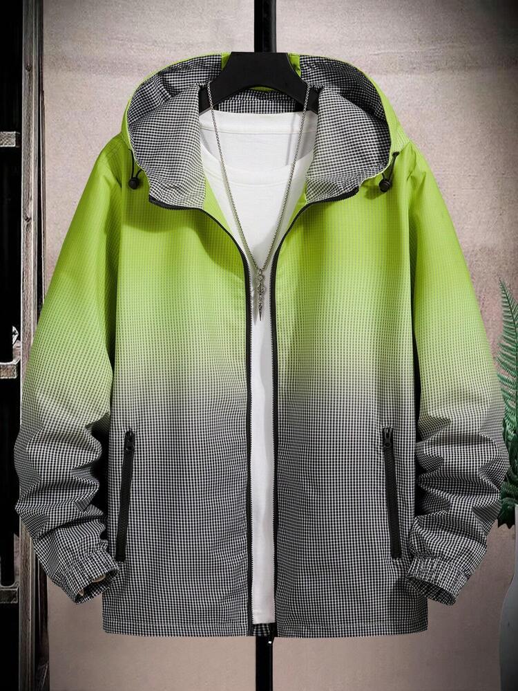 Men Gingham Ombre Hooded Jacket Without Tee