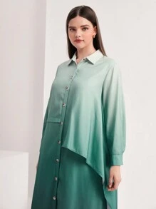 Mulvari 大碼漸層前紐扣襯衫洋裝 - 綠色 - 查看 3