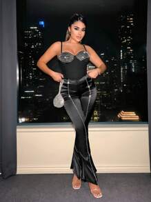 SHEIN SXY 水鑽細節吊帶連體衣 - 黑色 - 查看 3