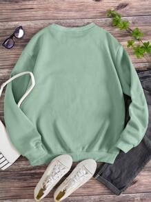 SHEIN Essnce 卡通圖案加絨內裏運動衫 - 薄荷綠 - 查看 2