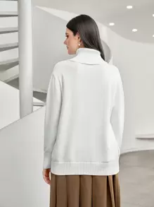 Seusyu Turtleneck Drop Shoulder Sweater - White - View 2