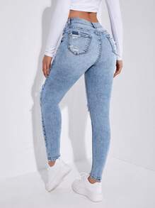 Jeans pitillo rotos - Azul lavado medio - Ver 2