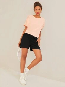 EURMUSE Solid High Waist Shorts - Black - View 5