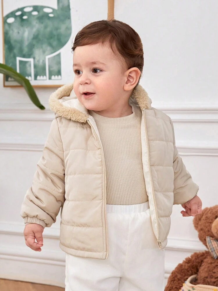 Baby Girl Teddy Lined Hooded Padded Coat & Bag