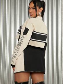 SHEIN SXY 1 chaqueta con estampado de letras, hombros caídos, parte delantera corta y con botones, 1 falda