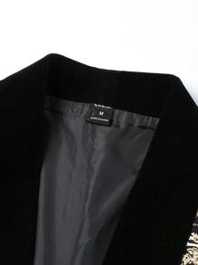 Manfinity Men 1pc Jacquard Shawl Collar Blazer & 1pc Suit Pants - Black - View 6