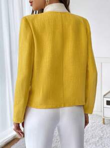 SHEIN Privé Đôi ngực Vá Túi Áo khoác - Màu vàng - Xem 2