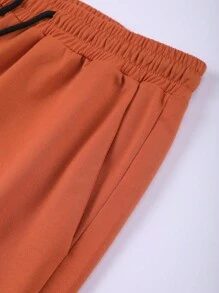 Manfinity Homme 休閒抽繩 貼布 口袋字母男士兩件套 - 橘色 - 查看 8