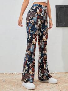 Soleia Tropical Print Flare Leg Pants - Multicolor - View 5
