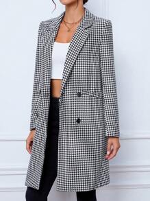 SHEIN Tall Houndstooth Print Double Breasted Overcoat - Multicolor - View 1