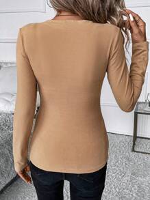 SHEIN Clasi Chất rắn Đan chéo Áo thun - màu nâu - Xem 2