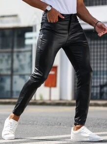 Manfinity LEGND Men Solid Skinny Jeans Slim Fit Long Washed Dark Wash Jean Cargo Plain Black Going Out Fashion Friends Going Out Hang Out Commute Party Street - Black - View 1