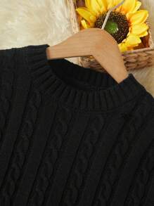 RueChic Tween Girl Cable Knit Drop Shoulder Sweater & Knit Skirt - Black - View 3