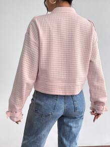 SHEIN Essnce Áo khoác có túi có nắp kéo trễ vai - Hồng - Xem 2