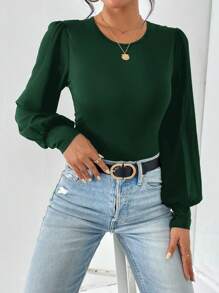 SHEIN Essnce Body unicolor de manga farol - Verde Oscuro - Ver 7