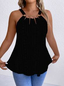 Hơn Vòng chữ O Lỗ gắn thêu Cami ngọn - màu đen - Xem 4