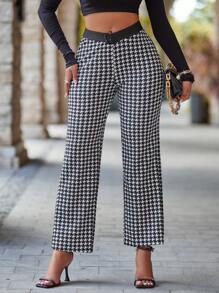 SHEIN Slayr Houndstooth Print Pants - Black - View 6