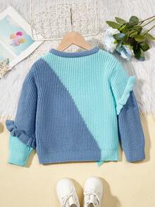 Young Girl Two Tone Ruffle Trim Sweater - Multicolor - View 2