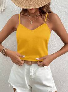 SHEIN VCAY Solid Criss Cross Back Cami Top - Yellow - View 6