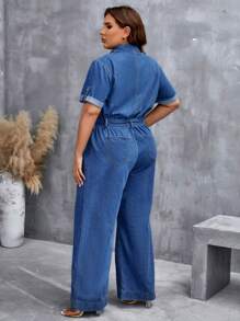 SHEIN LUNE 大碼補丁貼口袋腰帶牛仔連身褲