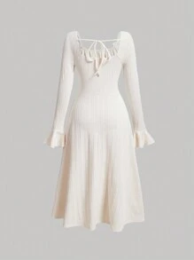 SHEIN MOD Robe À Ruchés À Manche Évasée - Beige - Voir 2