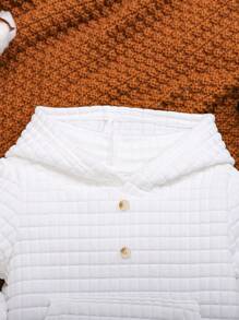 SHEIN Baby Boy Letter Patched  Pocket Hoodie,In Fall/Winter - White - View 3