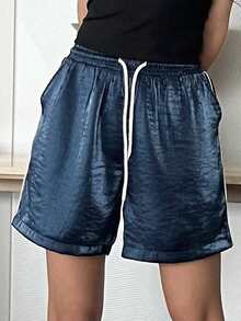 DAZY Shorts de cintura con cordón con bolsillo oblicuo - Azul - Ver 4