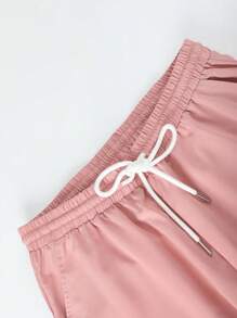 Manfinity Homme Men's Loose Fit Solid Color Lapel Neck Plain Shirt & Pants Set, For Boyfriend Gift, Men's Co-Ord Set, Men's Summer Outfit, Men's Pink Two-Piece Outfit - Dusty Pink - View 7