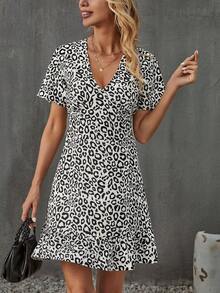 SHEIN LUNE 休閒荷葉邊豹紋女士連衣裙 - 彩色 - 查看 3