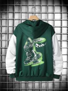 Manfinity Homme 男士卡通圖案顏色積木下肩連帽oversize夾克 - 綠色 - 查看 1