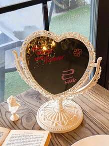 1 pieza Espejo de Vanidad de Doble Cara, Espejo de Princesa con Forma de Corazón de Estilo Europeo Vintage - Beis - Ver 4
